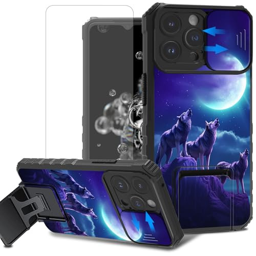 ACWDMKH for iPhone 16 Pro Case with Screen Protector & Kickstand & Slide Camera Protector Cover for Women Men Dual Layer Heavy Duty Shockproof Phone