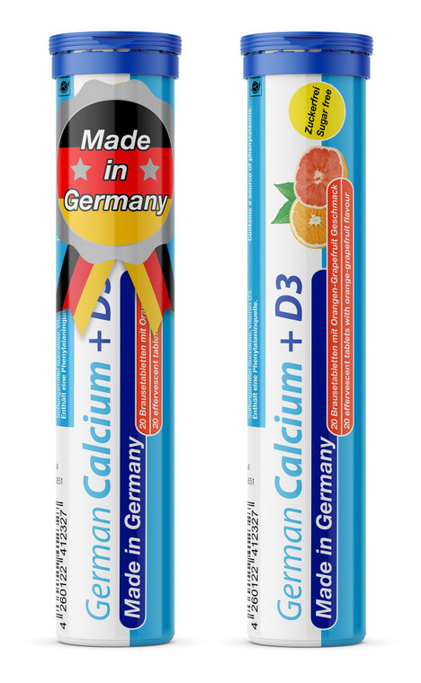 German Calcium + VIT. D - 40 Vegetarian Drink Effervescent Tablets - Orange-Grapefruit Flavor - Made in Germany