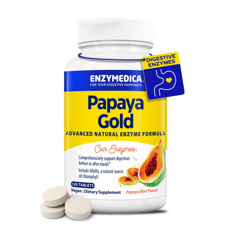 Enzymedica Papaya Gold, Advanced Digestive Enzymes with Natural Organic Papaya & Chlorophyll for Comprehensive Digestion Support, High Potency Bromel