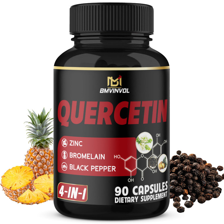 BMVINVOL Quercetin Supplement - Supports Cardiovascular Health, Immune System and Antioxidant - with Bromelain, Black Pepper Extract - 3 Months Suppl