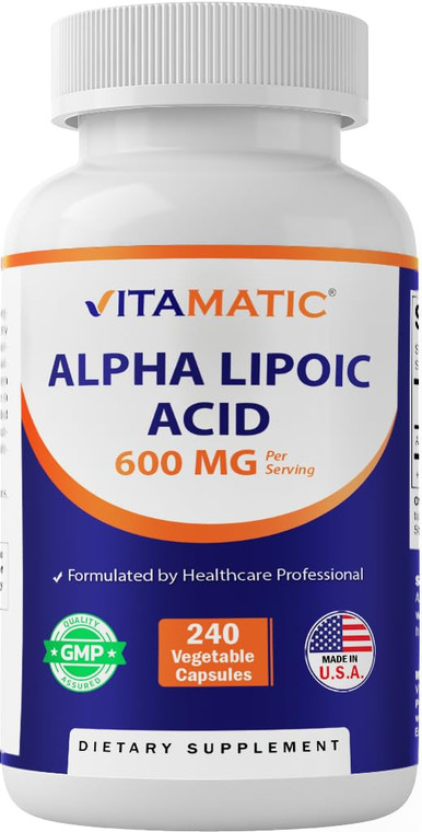 Vitamatic Alpha Lipoic Acid (ALA) 600mg Per Serving - 240 Vegetable Capsules - 120 Servings - Non-GMO & Gluten Free