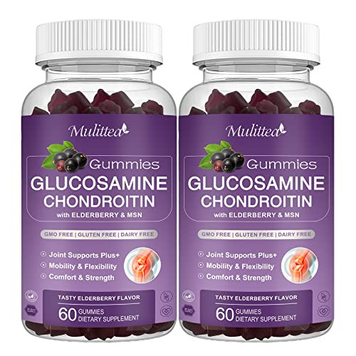 Mulittea Glucosamine Chondroitin Gummies - Extra Strength Joint Support Supplement with MSM & Elderberry for Natural Joint, Antioxidant Immune Suppor