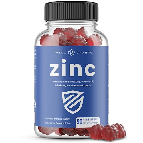 NutraChamps Zinc Gummies | 4-in-1 Zinc Gummies Adult | Zinc Chewable 50mg with Vitamin D3 2000 IU, Elderberry & Echinacea | Immune, Heart & Brain Sup