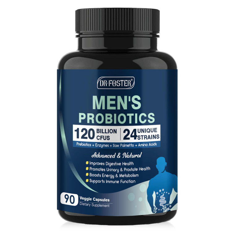 Probiotics for Men Digestive Health, 120 Billion CFUs Mens Probiotic with Digestive Enzymes & Prebiotics & Saw Palmetto & Cranberry for Gut, Prostate