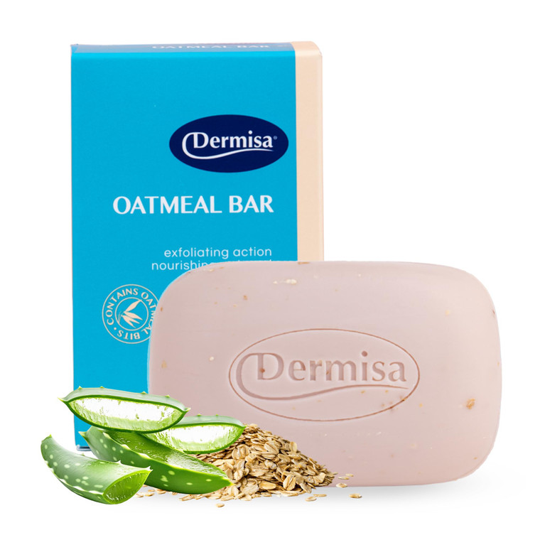 Dermisa Exfoliating Oatmeal Bar | Helps to Gently Cleanse and Exfoliate Dry Skin | Contains Oatmeal + Aloe Vera | NO PARABENS, NO SULFATES | 3 OZ | P