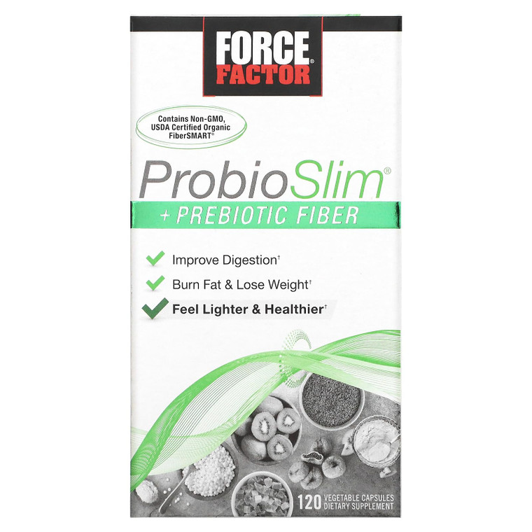 Force Factor ProbioSlim + Prebiotic Fiber Weight Loss Supplement for Women and Men, Probiotic and Prebiotic Digestive Health Support with Green Tea E
