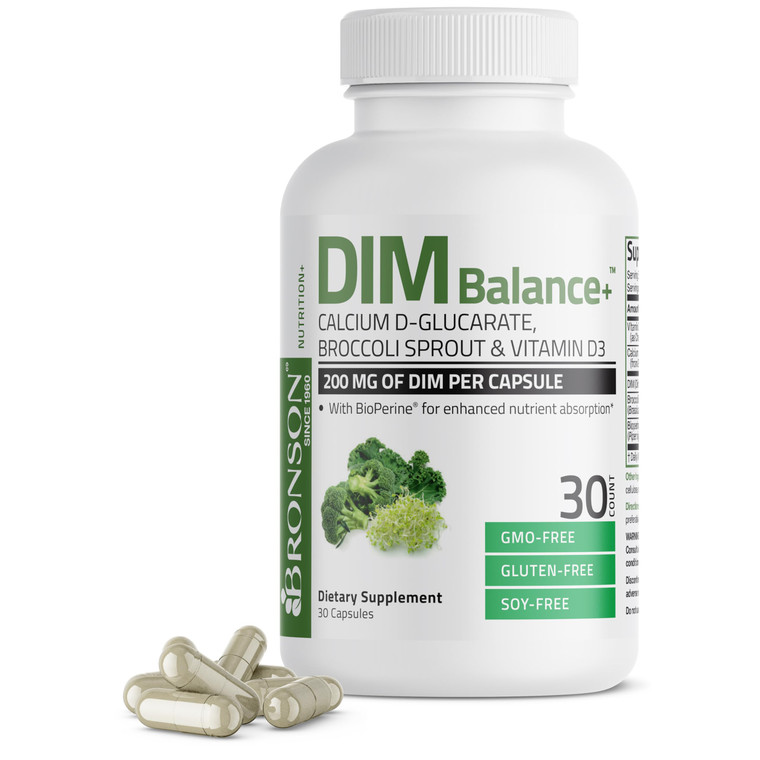 Bronson DIM Balance+ Calcium D-Glucarate, Broccoli Sprouts and Vitamin D3 200 MG of DIM per Capsule Supports Estrogen Metabolism and Balanced Hormone