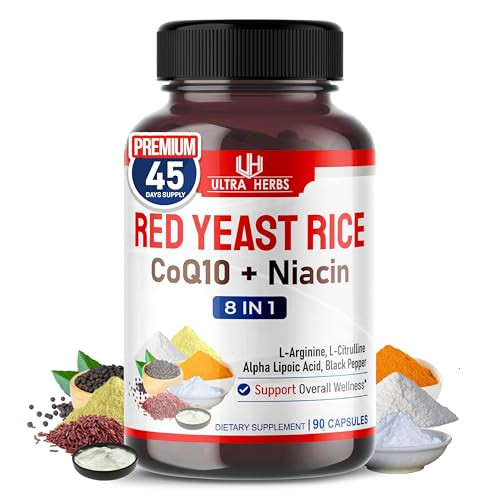 Ultra Red Yeast Rice CoQ10 - Promote Overall Health with Niacin, L-Arginine, L-Citrulline (90 Count (Pack of 1))