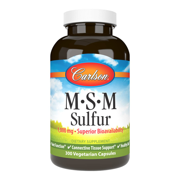 Carlson - M-S-M Sulfur, 1000 mg - Superior Bioavailability, Joint Function, Connective Tissue Support & Healthy Skin, 300 Vegetarian Capsules
