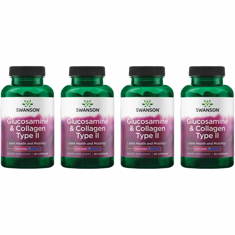 Swanson Glucosamine & Collagen Type II - Featuring BioCell Collagen 90 Capsules (4 Pack)