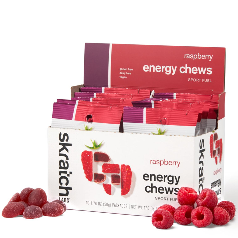 Skratch Labs Energy Chews | Gummies for Running, Cycling, and Sports Performance | Gel Alternative | Raspberry (10 Pack) | Gluten Free, Vegan