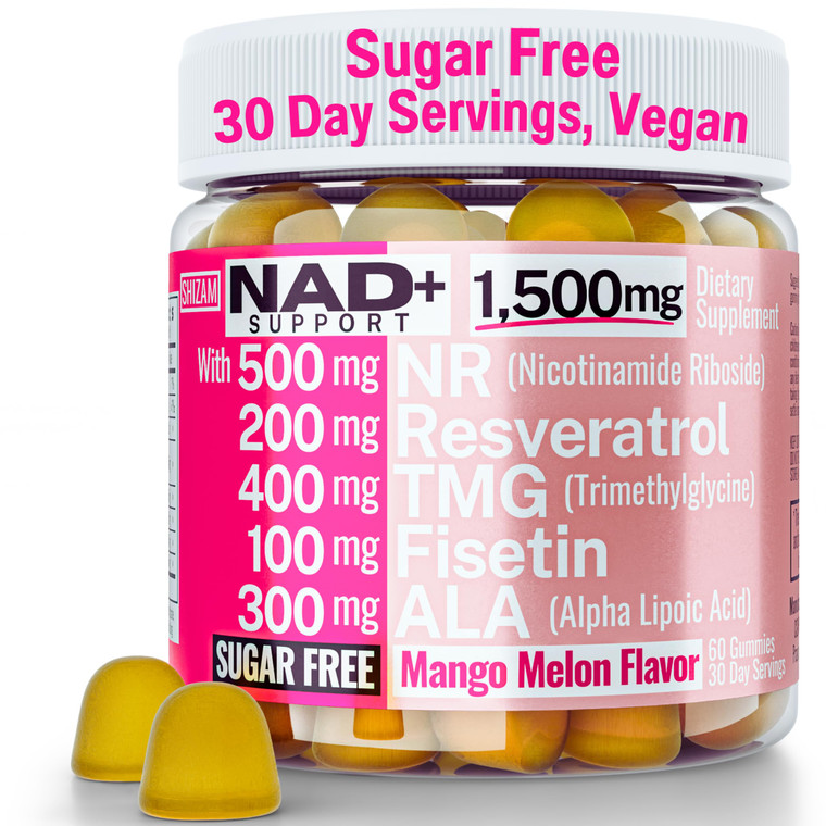 1500mg NAD+ Sugar Free Gummies | NAD + Plus NR TMG ALA Trans-Resveratrol Fisetin Supplements | Nicotinamide Riboside Trimethylglycine Alpha Lipoic Ac