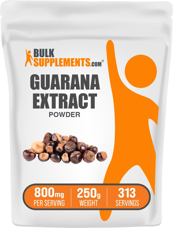 BulkSupplements.com Guarana Extract Powder - Natural Caffeine Supplement, from Guarana Seed, Guarana Powder - Gluten Free, 800mg per Serving, 250g (8