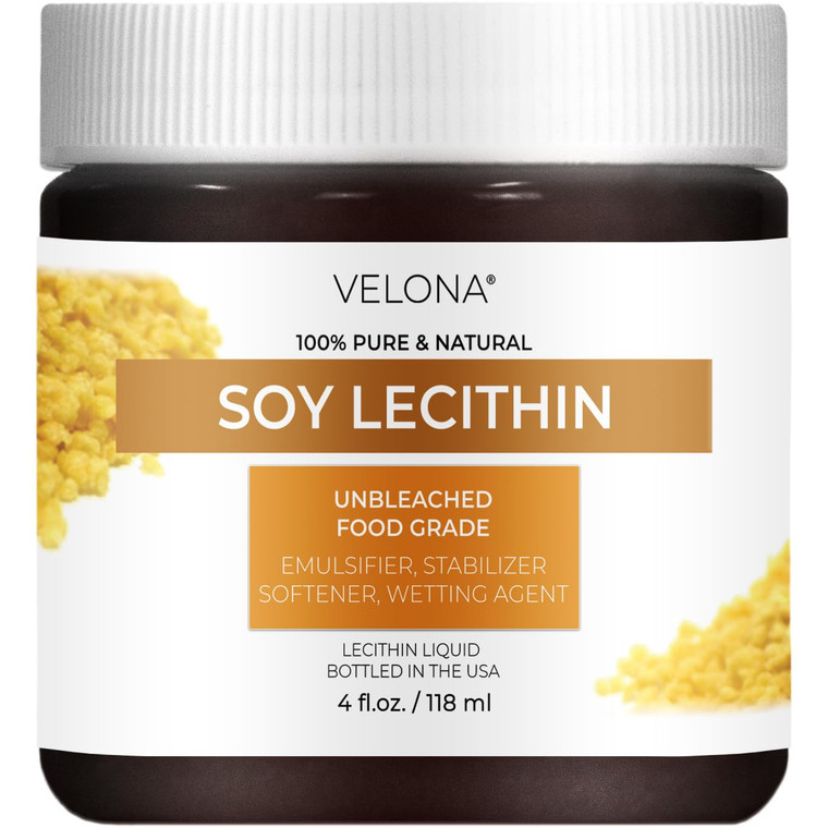 velona Pure Liquid Soy Lecithin 4 Fl Oz | Food Grade | Unbleached| Emulsifier, Stabilizer, Softener, Smoother, Wetting Agent | Use Today - Enjoy Resu