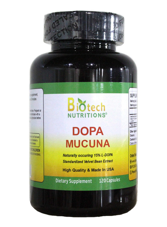 Biotech Nutritions Dopa Mucuna 15% L-Dopa (Mucuna pruriens) 120 Vege Capsules Made in USA