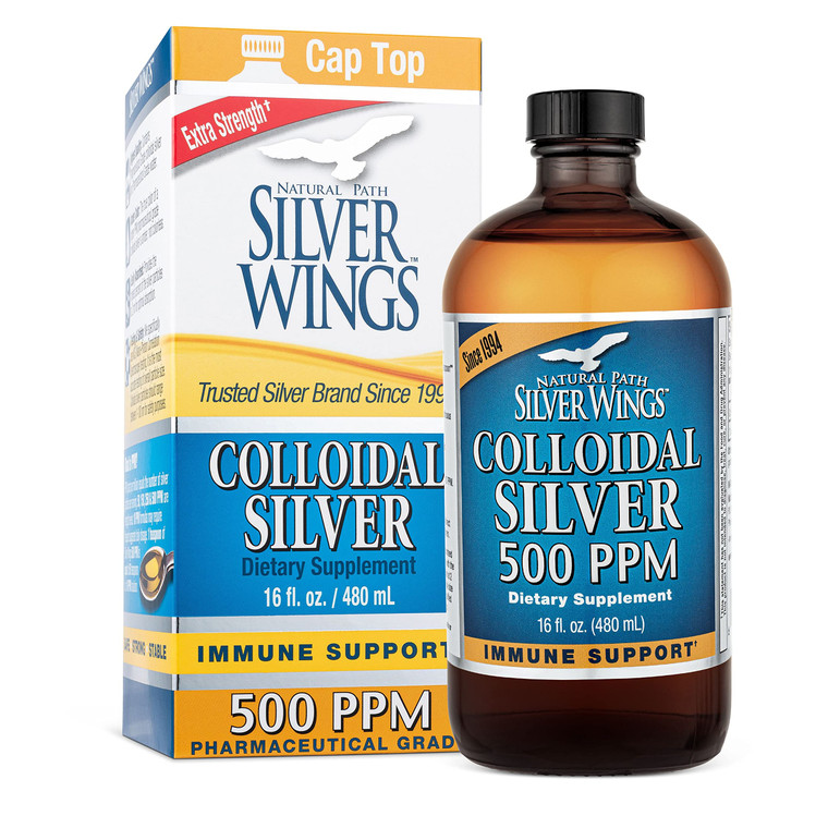 Natural Path Silver Wings Colloidal Silver 500ppm (2,500mcg) Immune Support Supplement 16 fl. oz.