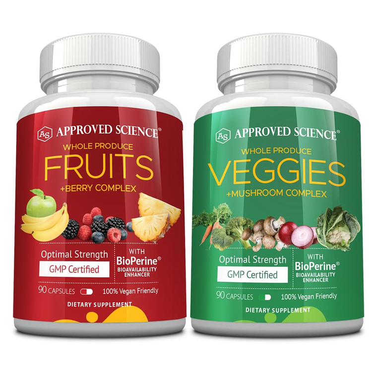 Approved Science Fruits & Veggies - 42 Whole Fruit and Veggie Supplement - Enhanced Health & Vitality - Daily Natural Vitamins, Minerals, Antioxidant