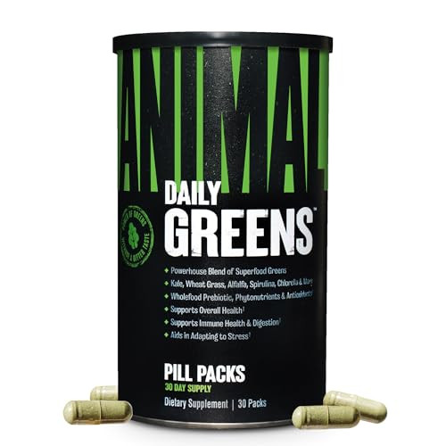 Animal Daily Greens Pill Packs - Kale, Wheat Grass, Alfalfa & More - Convenient Prebiotic and Probiotic Superfood Blend for Superior Digestion, Gut H