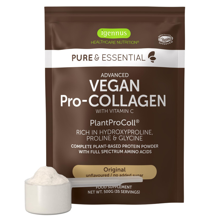Igennus Vegan Collagen Peptide Powder, Enhanced with Glycine, Proline & Hydroxyproline & Cofactor Vitamin C, Non GMO, Complete Vegetarian Plant Based