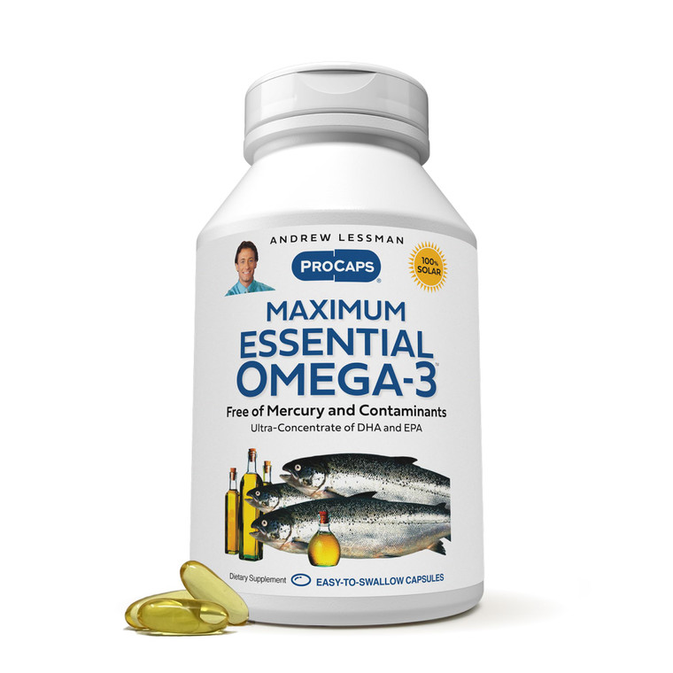 ANDREW LESSMAN Maximum Essential Omega-3 Unflavored, 60 Softgels - Ultra-Pure Omega-3 Fish Oil 1200 mg-High DHA, No Mercury Supplement-Small, Easy to