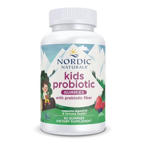 Nordic Naturals Kids Nordic Flora Probiotic Gummies, Merry Berry Punch - 60 Gummies - 1.5 Billion CFU & Prebiotic Fiber - Non-GMO, Vegan - 30 Serving