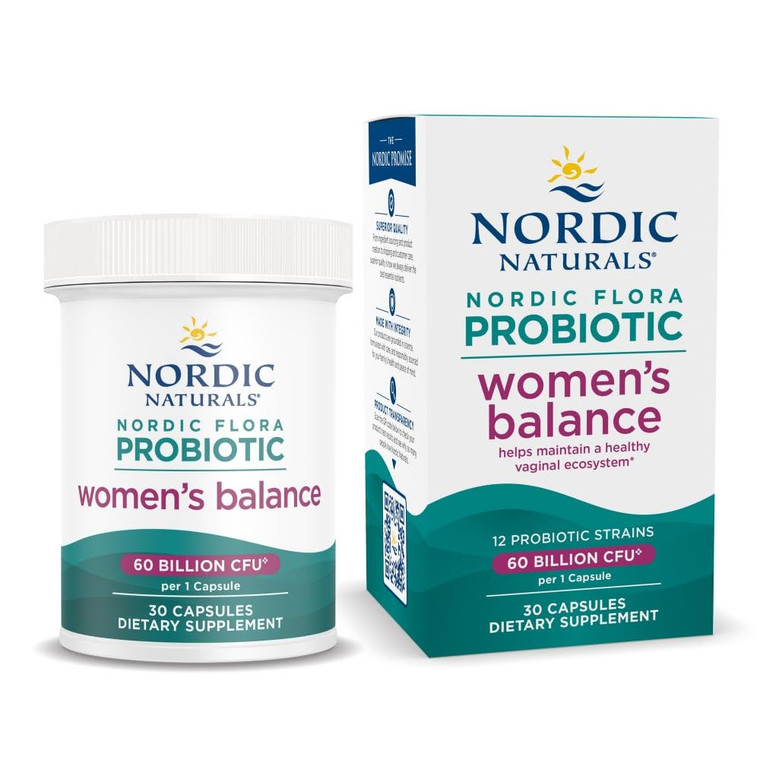Nordic Naturals Nordic Flora Probiotic Women's Balance - 30 Capsules - 12 Probiotic Strains with 60 Billion Cultures - Intestinal Support, Vaginal He