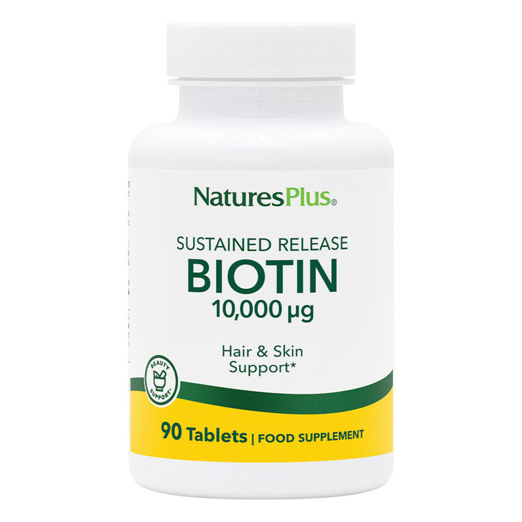 NaturesPlus Biotin 10,000 mcg - 90 Sustained-Release Tablets - Hair, Skin & Nail Support - High-Potency B Vitamin - Vegetarian, Gluten Free - 90 Serv