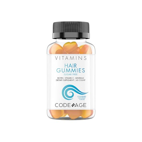 Codeage Hair Gummies, Biotin 5000 mcg, Sugar Free Growth Gummy Vitamins A, C, B6, B12, D3, Zinc, Inositol Supplement, Women & Men, Pantothenic Folic