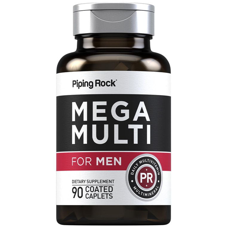 Piping Rock Men's Multivitamin | 90 Caplets | Mega Vitamin and Mineral Complex | Daily Support Supplement | with Vitamin C, D, Magnesium, Zinc | Non-