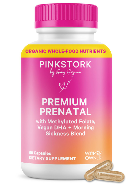Pink Stork Premium Prenatal Vitamins for Women | Methylated Folate, Choline, Iron, Vegan DHA | Doctor-Formulated Prenatal Vitamin | Organic Whole-Foo