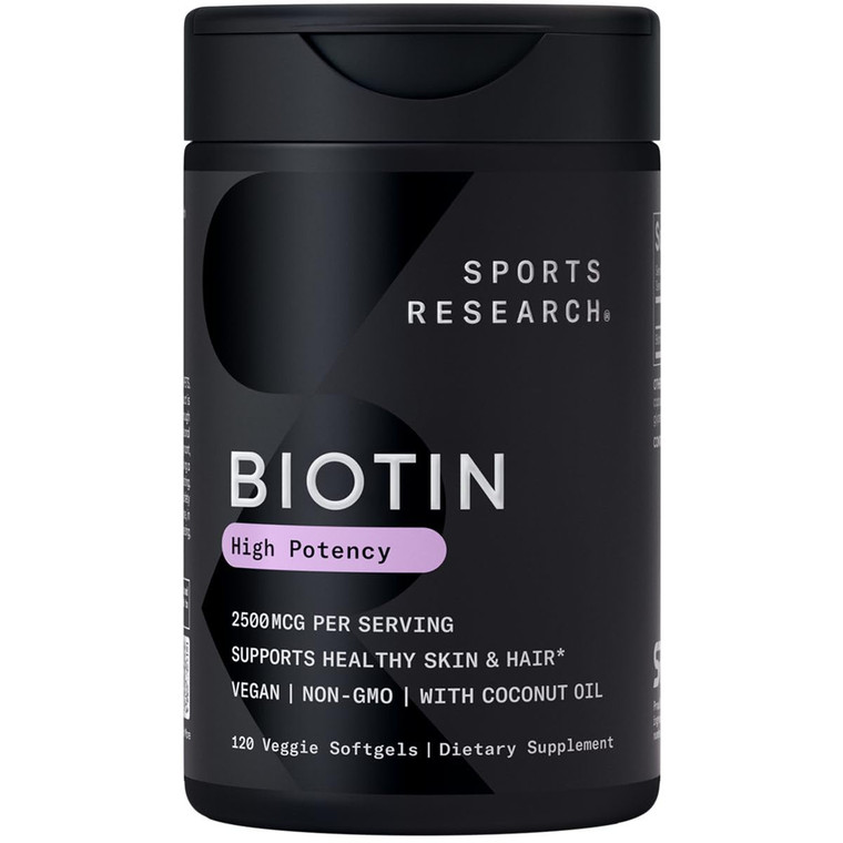 Sports Research® Biotin 2,500mcg with Organic Coconut Oil - Biotin (Vitamin B7) for Healthy Skin and Hair Support* - for Women and Men - Vegan, Non-G