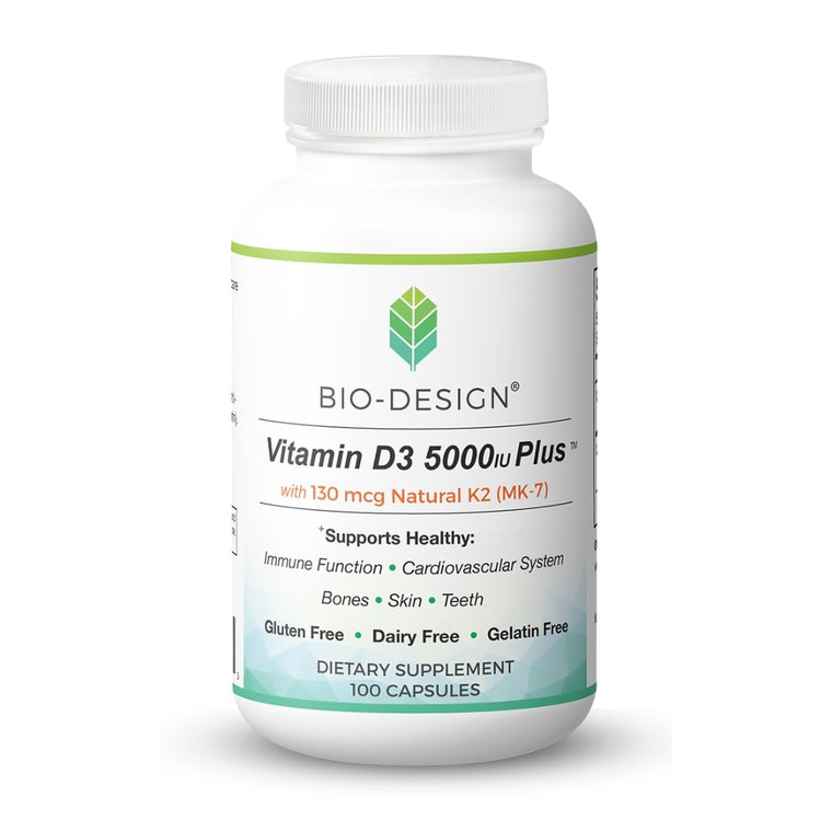 Bio-Design Vitamin D3 5000i Plus 130 mcg Natural K2 (MK-7) - Immune Regulation & Support Supplement - Supports Healthy Immune Function, Bone & Teeth