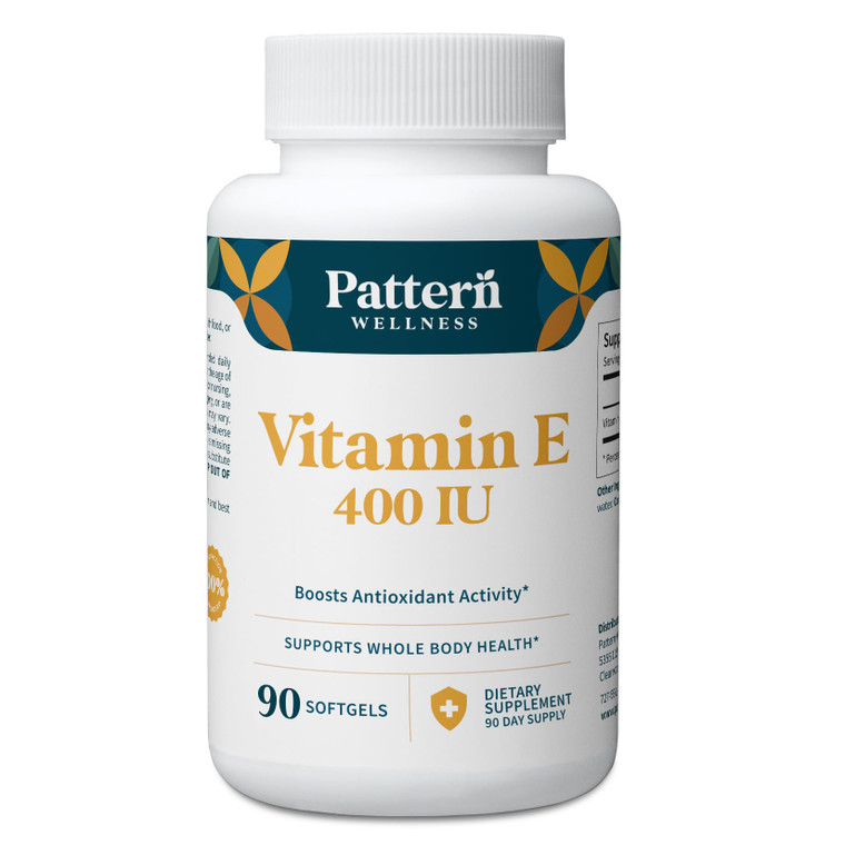 Pattern Wellness Vitamin E 400 IU  Supports Antioxidant, Immune & Cellular Health  90 Softgels, 3rd Party Lab Tested