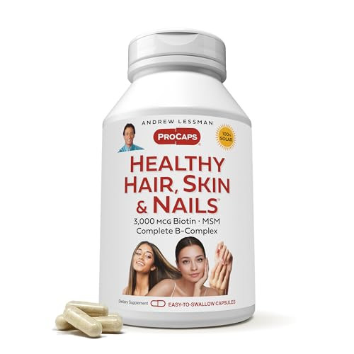 ANDREW LESSMAN Healthy Hair, Skin and Nails 60 Capsules - 3000 mcg High Bioactivity Biotin, B-Complex. Promotes Beautiful Skin, Strong Nails. No Addi
