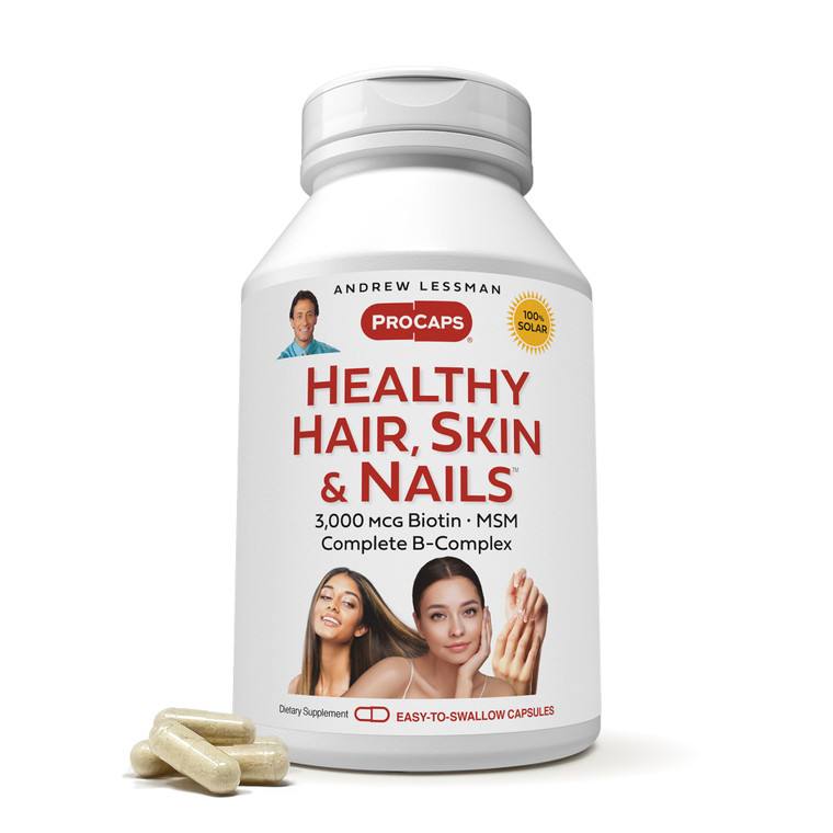 ANDREW LESSMAN Healthy Hair, Skin and Nails 240 Capsules - 3000 mcg High Bioactivity Biotin, B-Complex. Promotes Beautiful Skin, Strong Nails. No Add