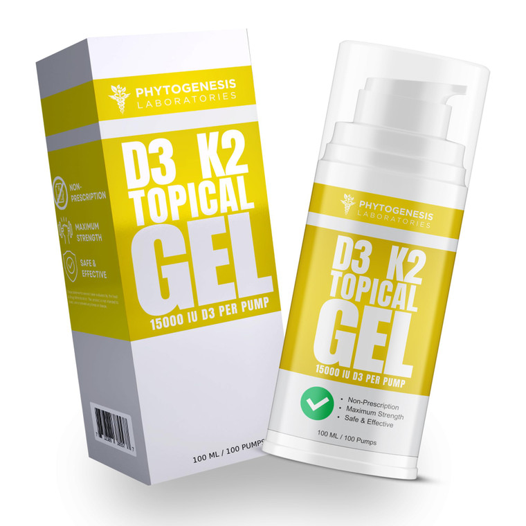 ANDROGENESIS Vitamin D3 K2 Maximum Strength Topical Gel - 15000+ IU Per Pump - The Sunshine Vitamin - Supports Bone & Joint Health, Immune Support -