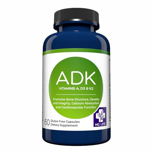MD.LIFE ADK Vitamin Supplement  Vitamin D3 K2 and A Complex  60 Capsules  High Potency Vitamin ADK for Bone and Heart Health Support