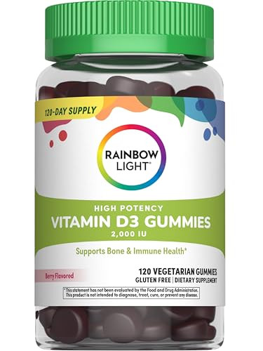 Rainbow Light Vitamin D3 Gummies 2000 IU | 120 Count | Supports Bone & Immune Health | High Potency | Berry Flavor