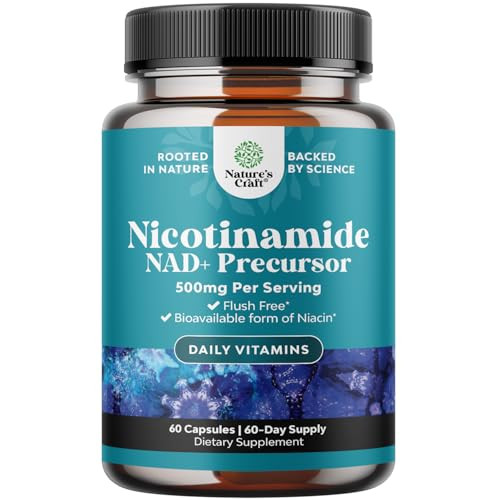 Vitamin B3 Niacinamide 500mg Capsules - Mitochondrial Energy and Potent Skin Supplement - Vitamin B3 Niacin Flush Free and Nicotinamide 500mg - Flush