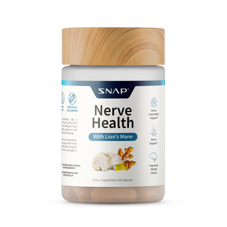 Snap Supplements Nerve Health Support with Lions Mane, Organic Turmeric & Herbs  Supports Mental Clarity, Memory, Focus & Nerve Function  60 Capsu