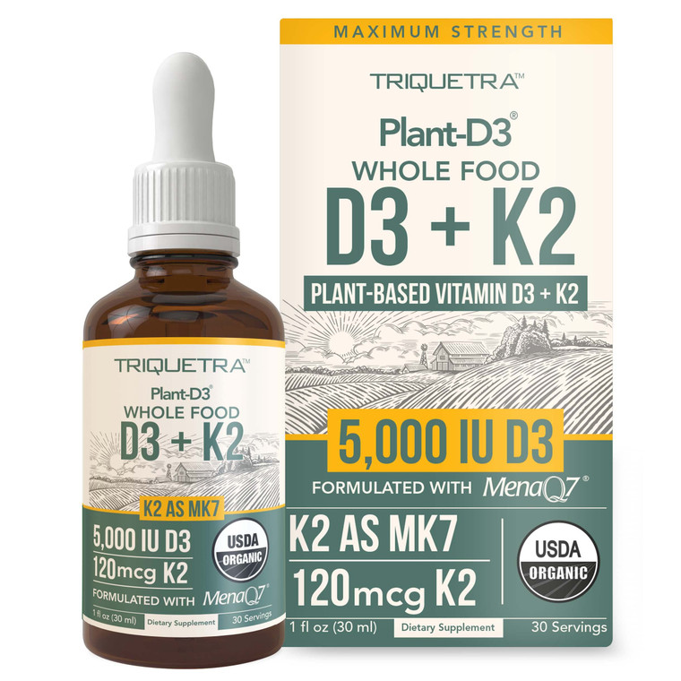 Organic Plant D3 + K2 (5000 iu D3) - All-Trans MK7 from MenaQ7 (120 mcg K2) - 100% Organic & Plant-Based Sublingual D3 Drops (Cholecalciferol), 100%