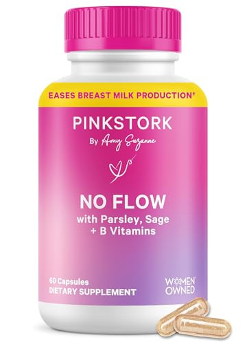 Pink Stork No Flow: Dry Up Breast Milk Supply with Sage, Parsley, and B Vitamins, Postpartum Essentials for Women to Stop Breastfeeding and Decrease