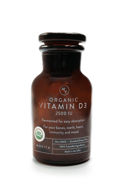 Movita Certified Organic Vitamin D3 2500IU  Supports Energy, Immune Health & Bone Strength  Fermented Whole Foods, Organic, Vegan, Gluten-Free, Non