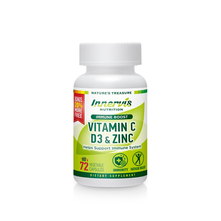 Immune Boost Complex  Vitamin C 900mg, D3 2,500 IU & Zinc 25mg for Immune System Support, 72 Veggie Caps | Innervis Nutrition