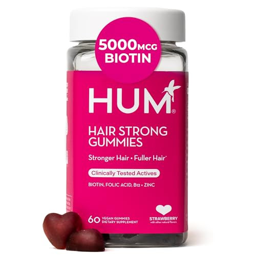 HUM Hair Strong Daily Hair Growth Gummies with Biotin, Zinc, Vitamin B12 to Support Growth, Folic Acid & Vitamin B12 Gummy Vitamins for Healthy Hair
