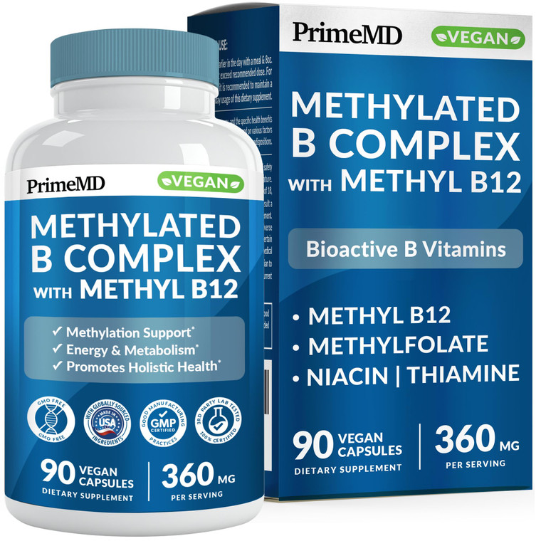 Methylated B Complex with Methylfolate and B12 Methylcobalamin 1000 mcg - Methylated Multivitamin for Energy, Brain Function, and Wellness - Vitamin