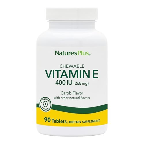 NaturesPlus Vitamin E, Natural Carob Flavor - 90 Chewable Tablets, Pack of 2 - Free-Radical Defense & Overall Well-Being - Vegetarian, Gluten Free -