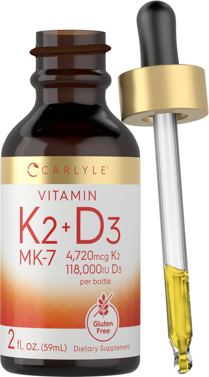 Carlyle Vitamin D3 K2 Liquid Drops | 2 Fl Oz | MK-7 Supplement | Vegetarian, Non-GMO, Gluten and Soy Free Formula