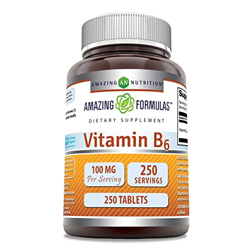 Amazing Formulas Vitamin B6 Supplement | 100 Mg per Serving | Tablets | Non-GMO | Gluten-Free | Made in USA (1 Pack, 250 Count)