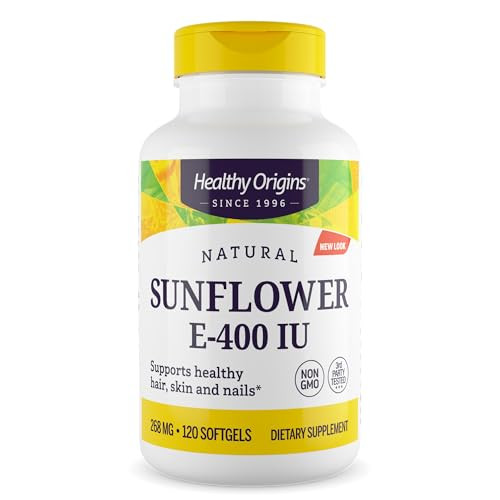 Healthy Origins Sunflower Vitamin E-400 IU (Non-GMO, Gluten Free, Soy Free, Hair Support, Nail Support, Skin Support, Cardiovascular Support), 120 So